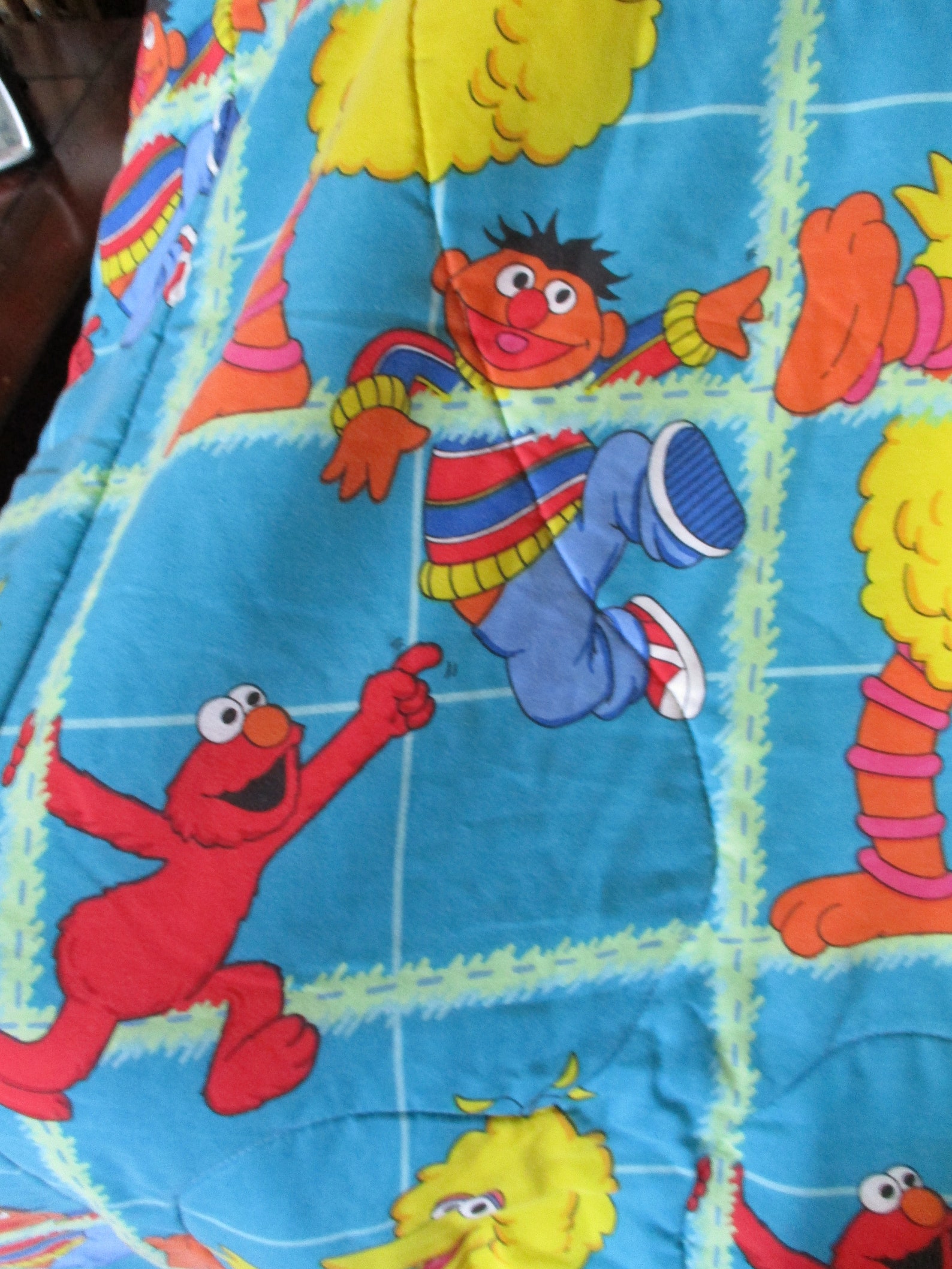 1997 Sesame Street Quilted Blanket Big Bird Burt Ernie Vintage Etsy