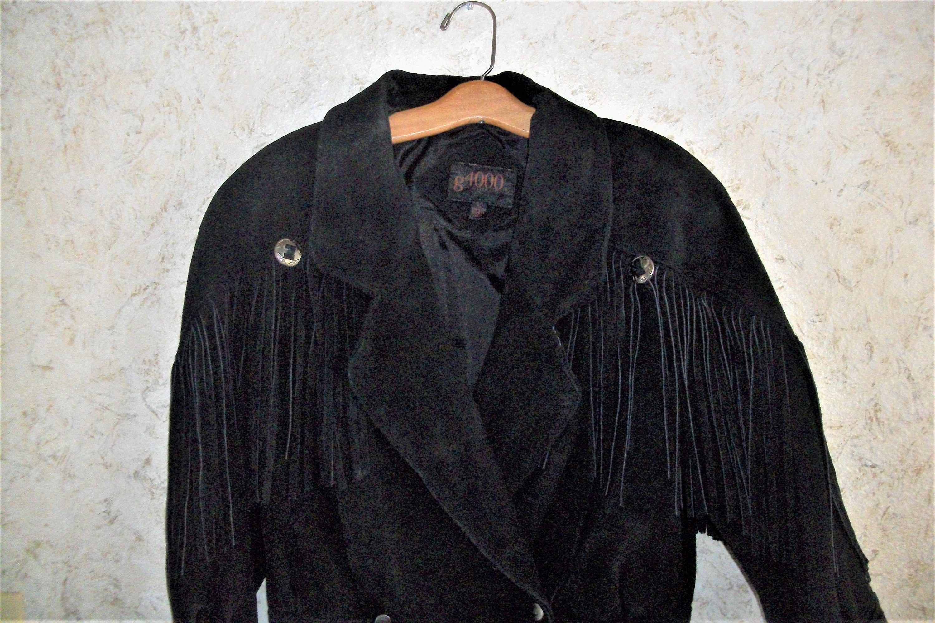 90s Black Suede Fringed Cropped Jacket Padded Shoulders | Etsy