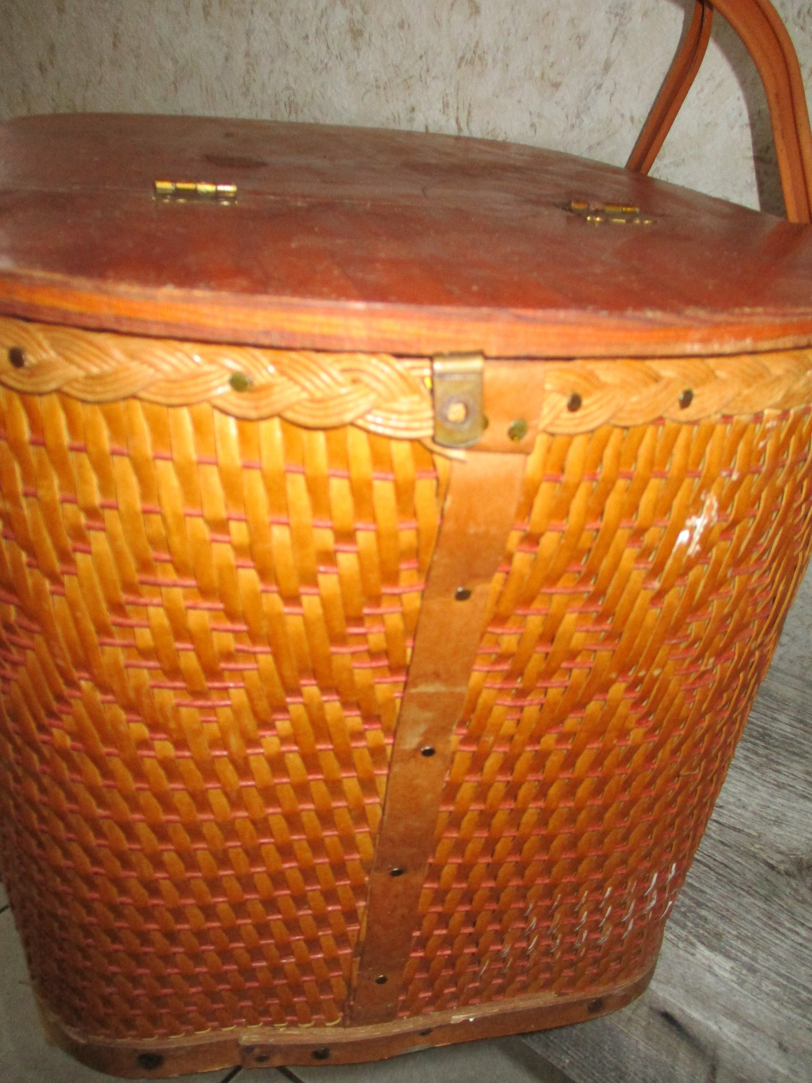 1960s REDMAN Woven Rattan Picnic Basket Hinged Lid 60s Retro Etsy