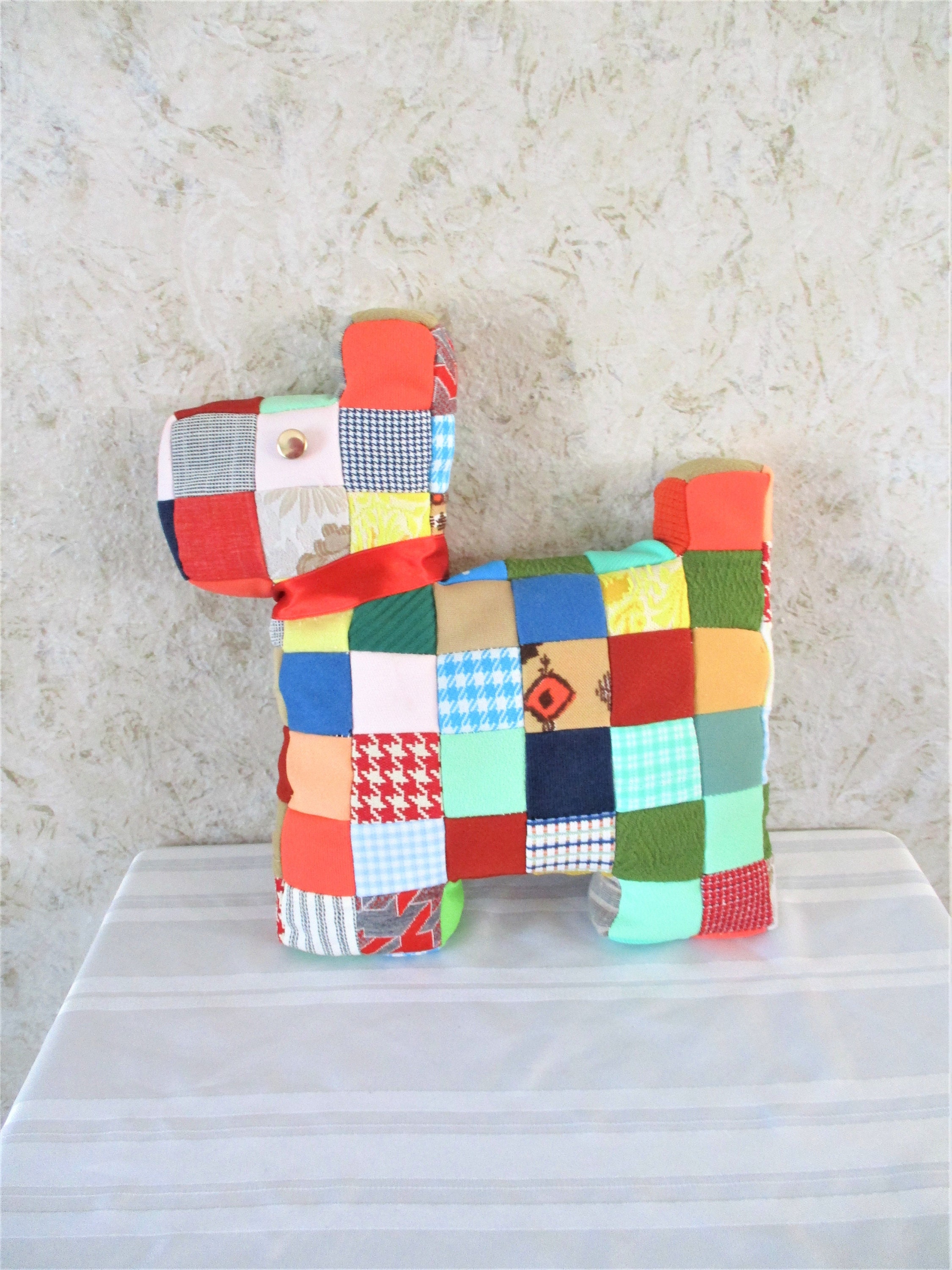 Vintage Patchwork Quilted Toy Stuffed Dog Handmade Polyester Etsy