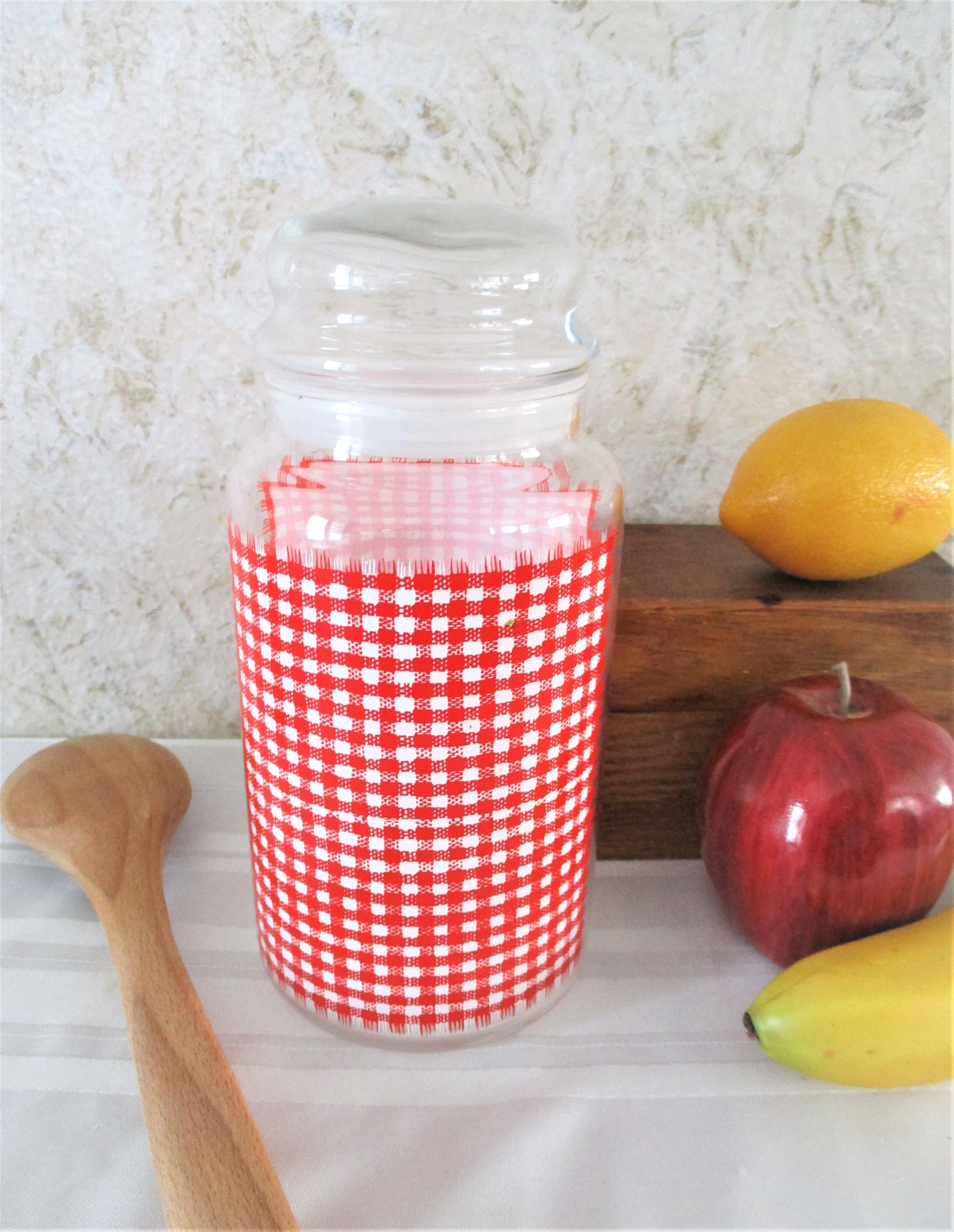Red White Gingham Jar Container With Lid Rustic Farmhouse Etsy