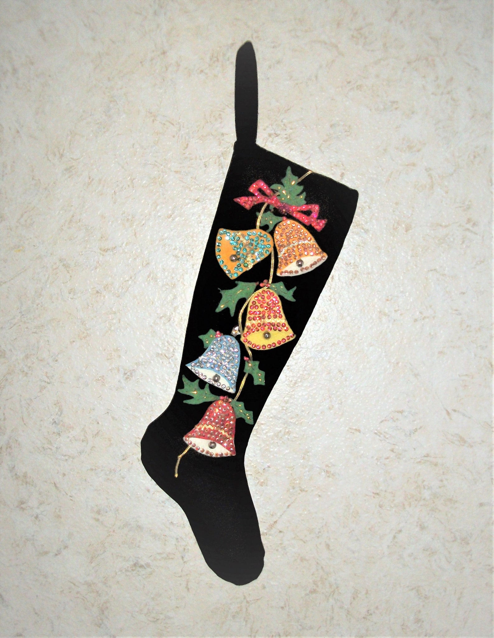 Vintage 70s Black Velvet Sequin Christmas Stocking Sequined Etsy