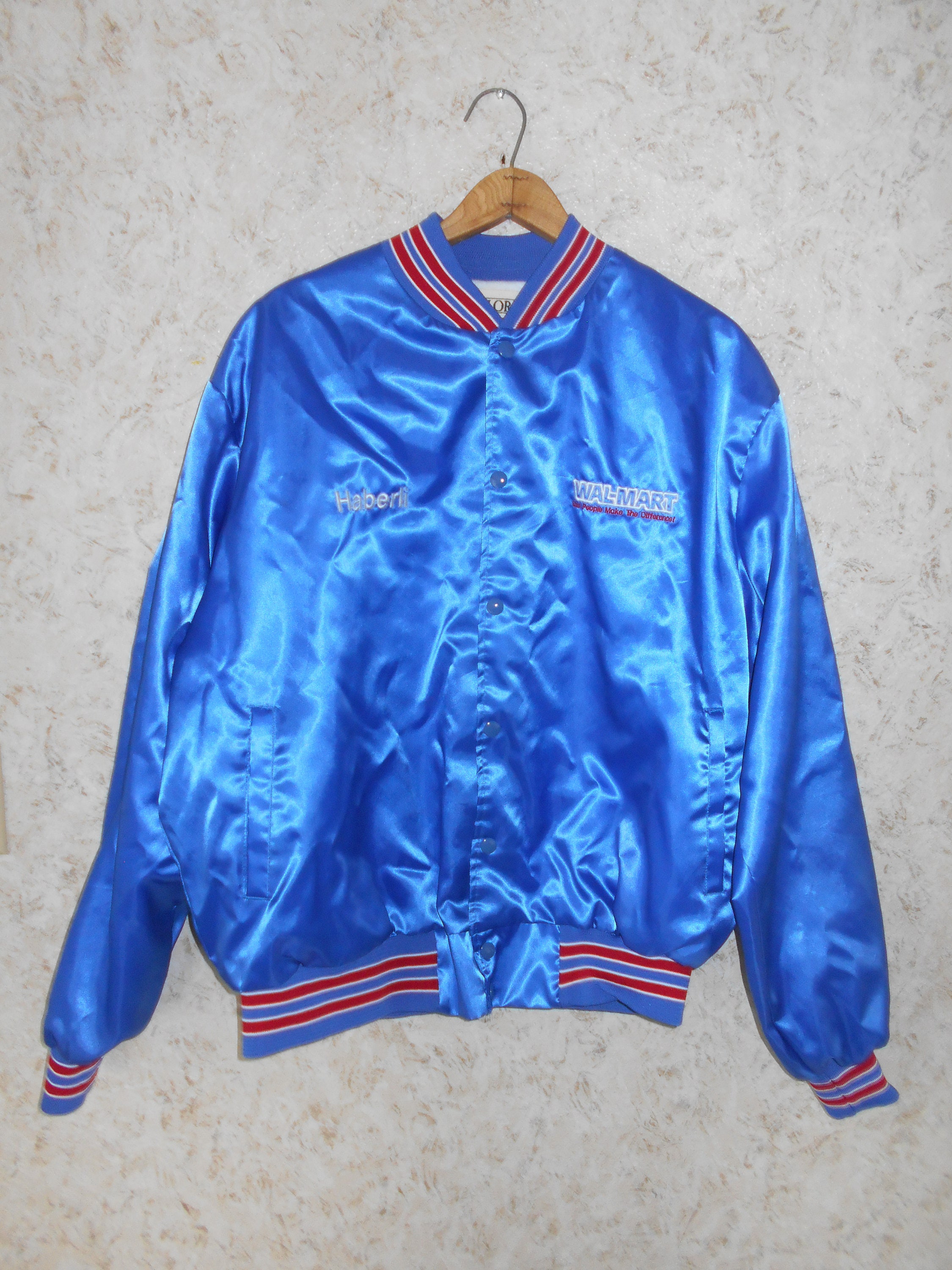Vintage Satin Baseball Style Jacket Walmart Blue Snap Front Etsy