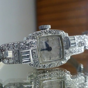 Vintage Hamilton Platinum Diamond Art Deco Manual Winding Wristwatch for Ladies