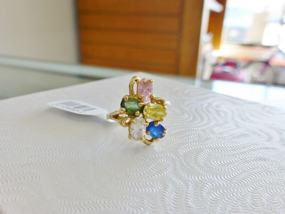 Oval Cut Multi Gemstone Cluster Ring Ladies Vinta… - image 8