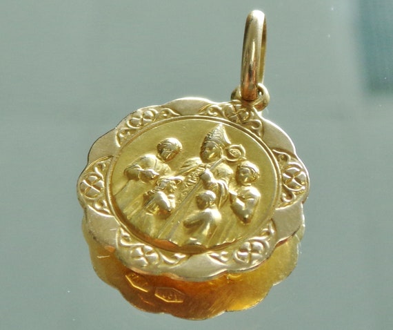 Vintage 18K Gold Memory of Confirmation Medal Ric… - image 1