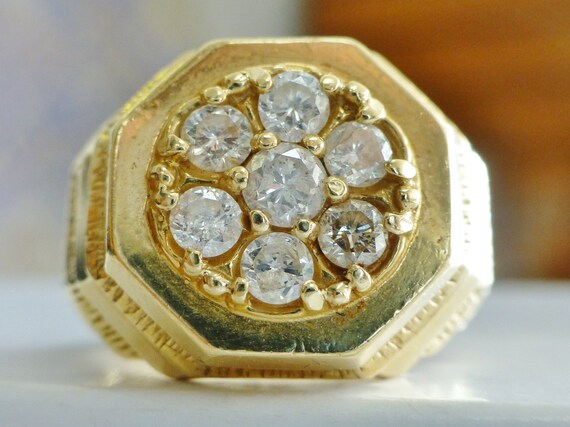Diamond Cluster Stepped Shank Ring Mens Vintage 1… - image 10