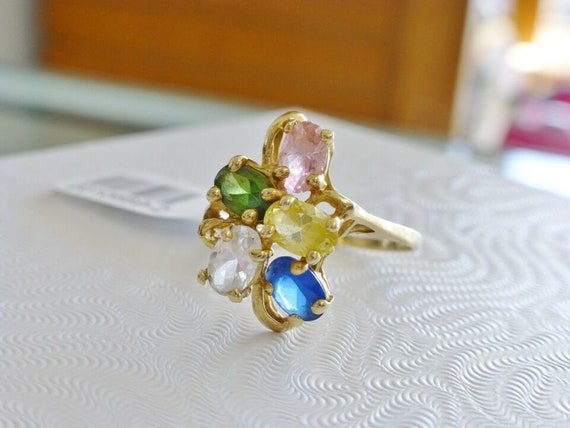 Oval Cut Multi Gemstone Cluster Ring Ladies Vinta… - image 7