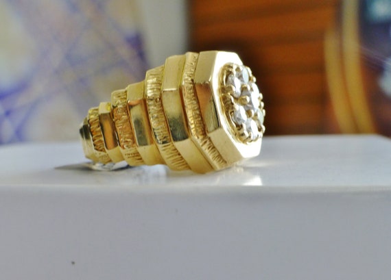 Diamond Cluster Stepped Shank Ring Mens Vintage 1… - image 6