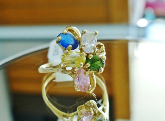 Oval Cut Multi Gemstone Cluster Ring Ladies Vinta… - image 2