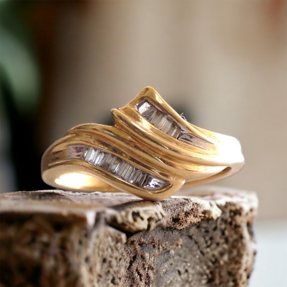 10K Yellow Gold Diamond Baguette Bypass Ring