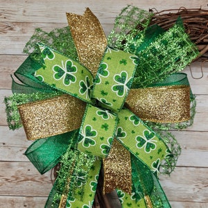 St Patricks Day Wreath Bow, Shamrock Bow, St Patricks Day Decor, Bow for Wreath, Lantern Bow, Green Bow, Spring Bow, Shamrock Decorations