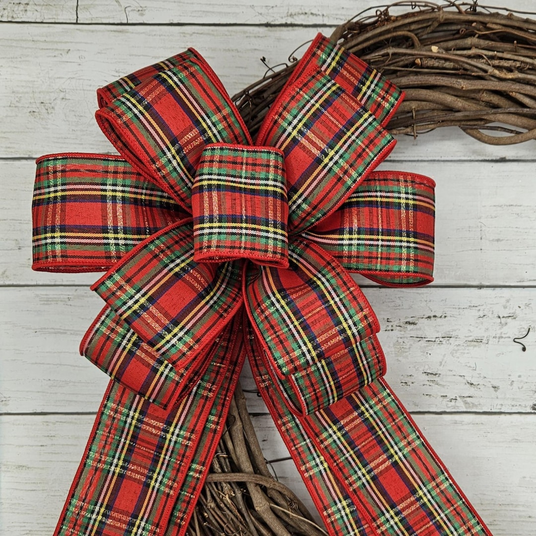 Sursurprise Black And White Plaid Christmas Door Bow, Xmas Wired Edge