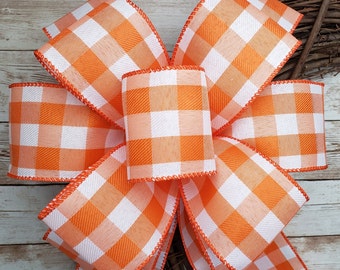 Orange Bow for Wreath, Spring Bow, Halloween Bow, Buffalo Plaid Wreath Bow, Fall Bow, Lantern Bow, Buffalo Check Bow, Fall Decor, Door Bow