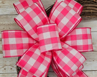 Hot Pink Wreath Bow, Spring Bow,  Buffalo Plaid Bow, Farmhouse Wreath Bow, Buffalo Check Bow, Summer Bow, Easter Bow, Valentines Day Bow