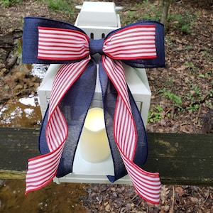 4th of July Bow, Patriotic Wreath Bow, Lantern Bow, Summer Wreath Bow, Red White Striped Bow, Navy Blue Bow, Door Hanger Bow, Spring Bow
