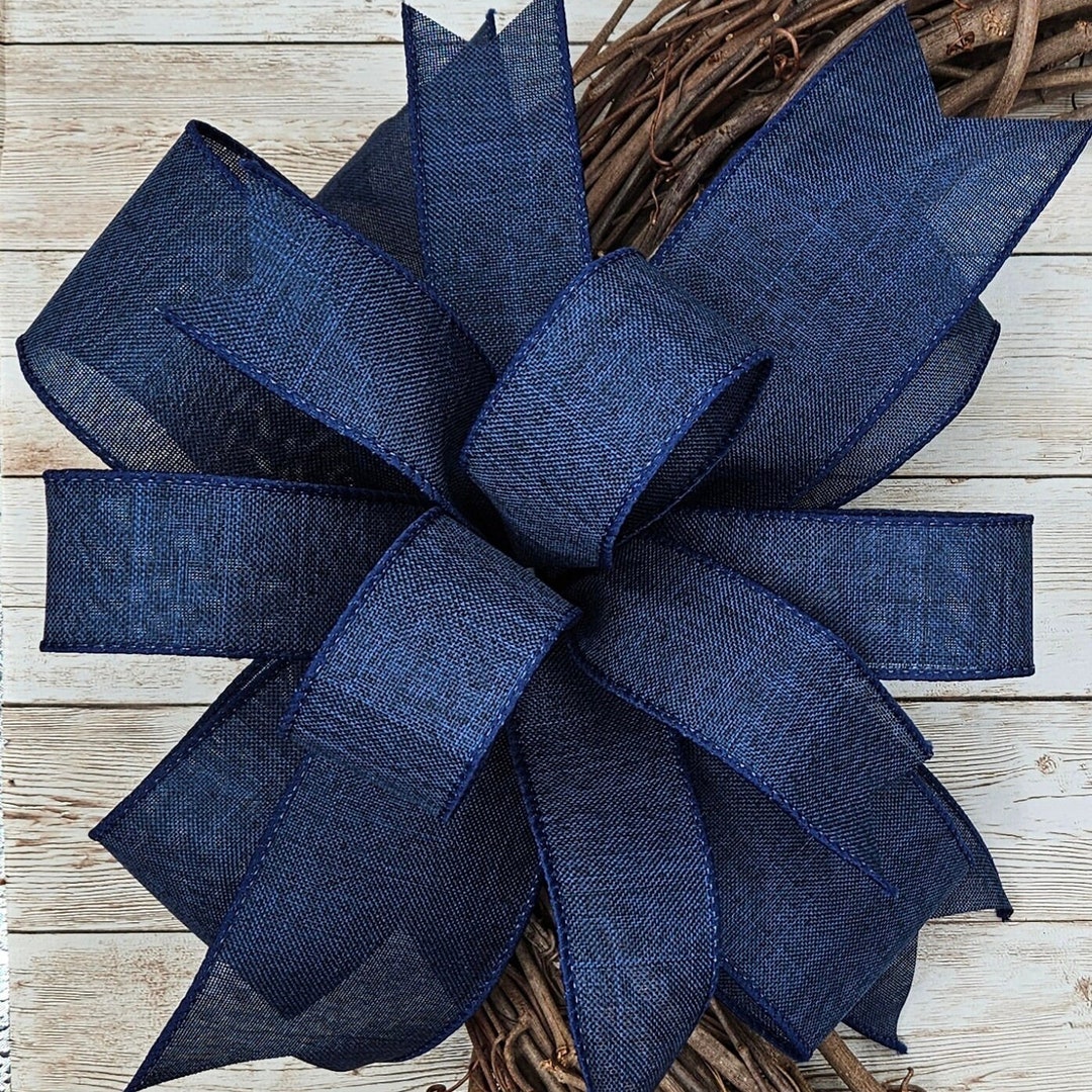 Floral Embroidered Navy Bow