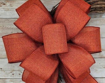Rust Orange Wreath Bow, Fall Bow for Wreath, Lantern Bow, Autumn Decor, Halloween Bow, Front Door Bow, Fall Porch Decorations, Burnt Orange