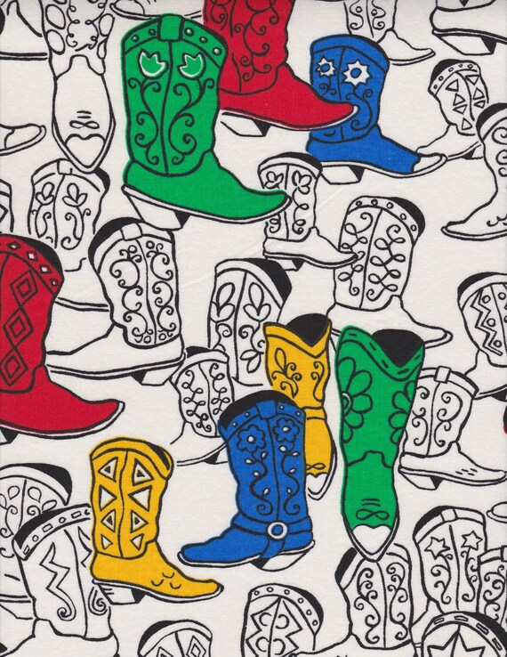 Western Swing Novelty Cowboy Boots Print Shirt Fabric Cotton Quilt Craft Cloth Retro Fashion Design Reference Material