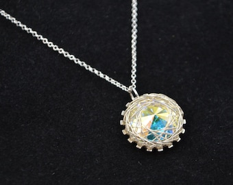 Necklace, Sterling Silver Wire Wrapped Swarovski Crystal Necklace