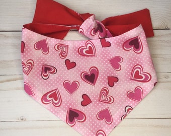 Pink Valentines Heart Pet Bandana with Red Backing