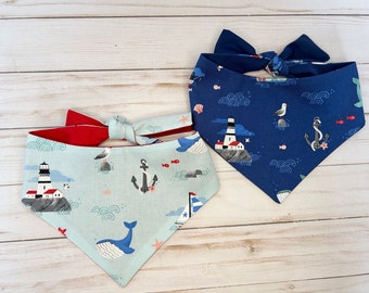 East Coast  Ligh House Pet Bandana,  100% cotton. Snap on available if requested.  Optional matching scrunchie