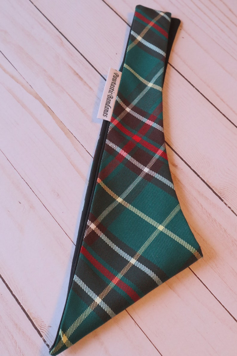 Newfoundland Tartan Plaid Bandana, Green, Red, Yellow and White Plaid, Tie on and Snap Available image 2