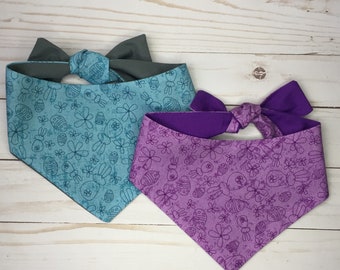 Easter Bunny Purple or Blue Bandana, Tie on or Snap on Available.