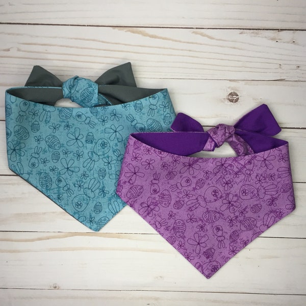 Easter Bunny Purple or Blue Bandana, Tie on or Snap on Available.
