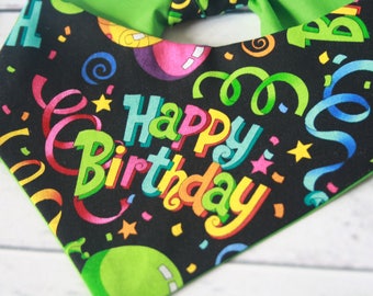 Pawtastic Happy Birthday Pet Bandana Classic Tie - Handmade Puppy Gift by Pawtastic Bandanas - Purple / Aqua / Green / Pink Back