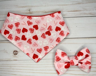 Valentines Love Hearts bandana with bow tie (sold separate)