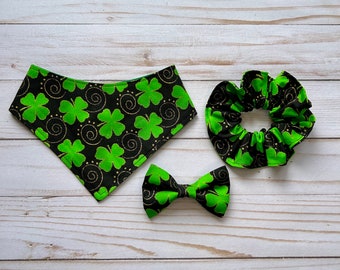 Lucky Clover Sparkle St. Patrick's Day Bandana, also available as a Tie.