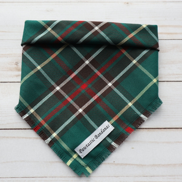 NL Tarten Plaid, Newfoundland Tartan Frayed Dog Bandana with optional matching scrunchie and human scarf.  Hand Made.