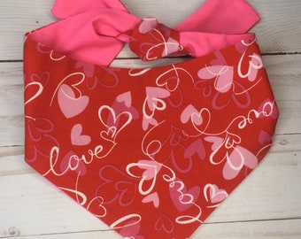 All My Love Red Pet Bandana with Pink Backing