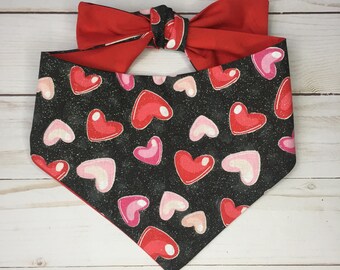Pawtastic Sparkle Hearts Pet Bandana with Red Backing