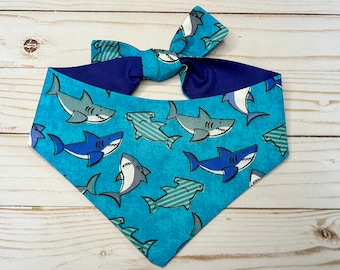 Blue Sharks Pawtastic Pet Bandana,  100% cotton. Snap on available if requested.  Optional matching scrunchie