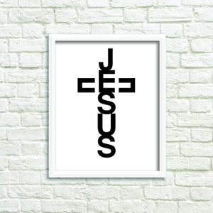 Jesus Cross typography print, Christian art print