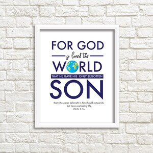 Pour Dieu a tant aimé le monde, Jean 3:16, écriture, impression biblique, impression mondiale, verset biblique, le monde, décoration chrétienne, aimé le monde