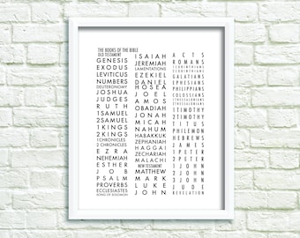 Bible books, books of the bible, bible study, black and white, printable, print, Christian wall art,digital download, bible print, #L125