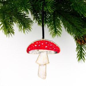 Fly Agaric Wooden Fungi Decoration - Printed Birch Wood - Antiquarian - Vintage - Natural History  - Eco Christmas Bauble