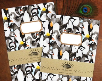 Waddle Penguin Print Journal and Notebook Set - 2 A5 Notebooks - One Lined, One Plain