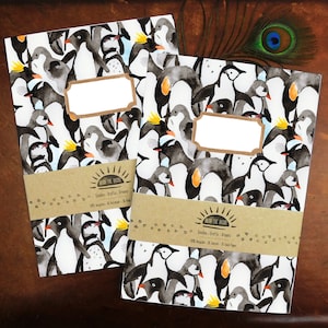 Waddle Penguin Print Journal and Notebook Set - 2 A5 Notebooks - One Lined, One Plain
