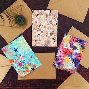 Paquete de tarjetas de felicitación con estampado de playa: juego de 3 tarjetas de felicitación con estampado de playa, tamaño A6, interior en blanco