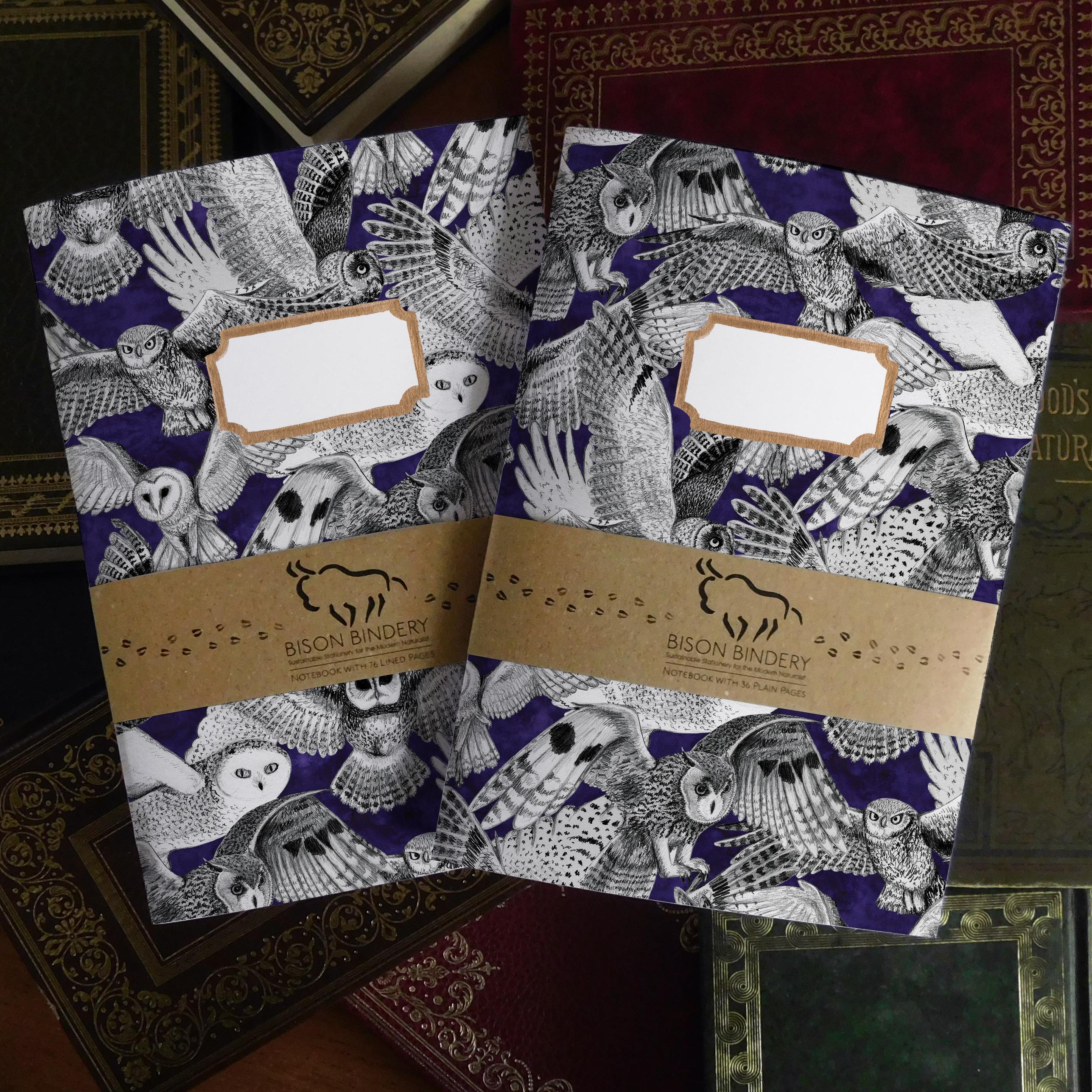 Parliament of Owls Print A5 Soft Cover Journal and Notebook Set - 76 Lined Pages & 36 Plain Page