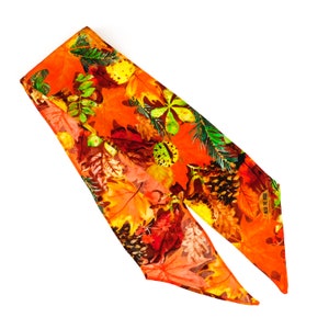 Autumna Fallen Leaves Print Silk Skinny Minnie - Hair Band - Neck Tie