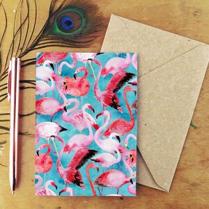 Cartão de felicitações com estampa Flamboyance of Flamingos - A6 - Em branco por dentro - Cartão reciclado - Embalagem sem plástico