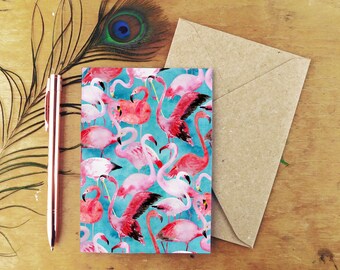 Flamboyance of Flamingos Print Greetings Card - A6 - Blank Inside - Recycled Card - Plastic Free Packaging