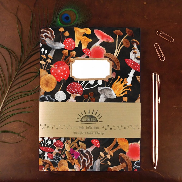 Fungi Notebook - Recycled - A5 - Plain Pages