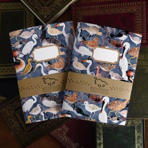 Aestes Wetland Birds Print A5 Journal and Notebook Set - 76 Lined Pages & 36 Plain Pages - Recycled Materials - Watercolour Designs