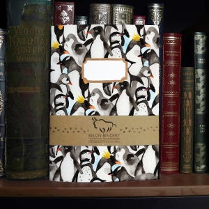 Waddle of Penguins A5 Soft Cover Notebook with 36 Plain Pages - Made from Recycled Materials - Hand-painted Penguin Watercolour Design